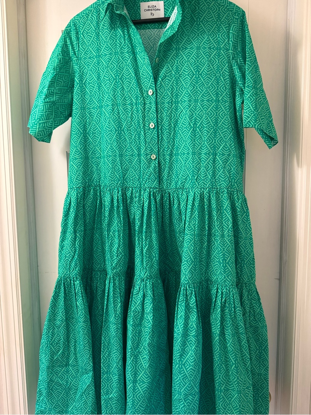 Teal Patterned Tiered Midi Dress